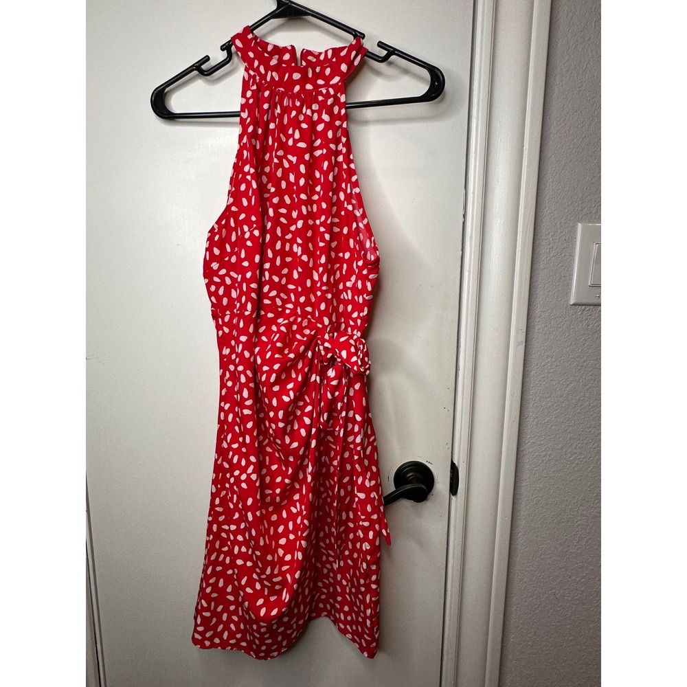 SHEIN Red White Polka Dot Halter Neck Side Tie Mini Dress Size 6 M
